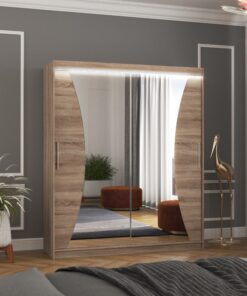 Tolóajtós szekrény tükörrel és LED világítással CHARLOTTE 180