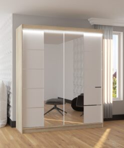 Tolóajtós szekrény tükörrel és LED világítással TRAVES 180