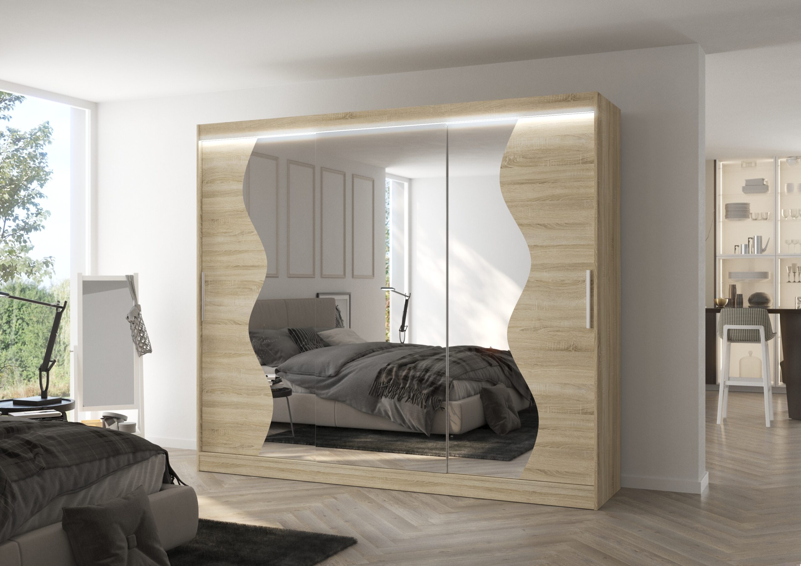 LED tükrös tolóajtós szekrény SHARON 250