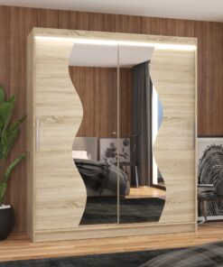 Tolóajtós szekrény tükörrel és LED világítással MEDISON 180