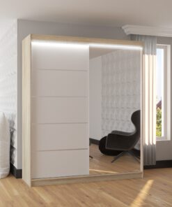 Tolóajtós szekrény tükörrel és LED világítással CARO 180