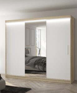 Tolóajtós szekrény tükörrel és LED világítással DENIS 250
