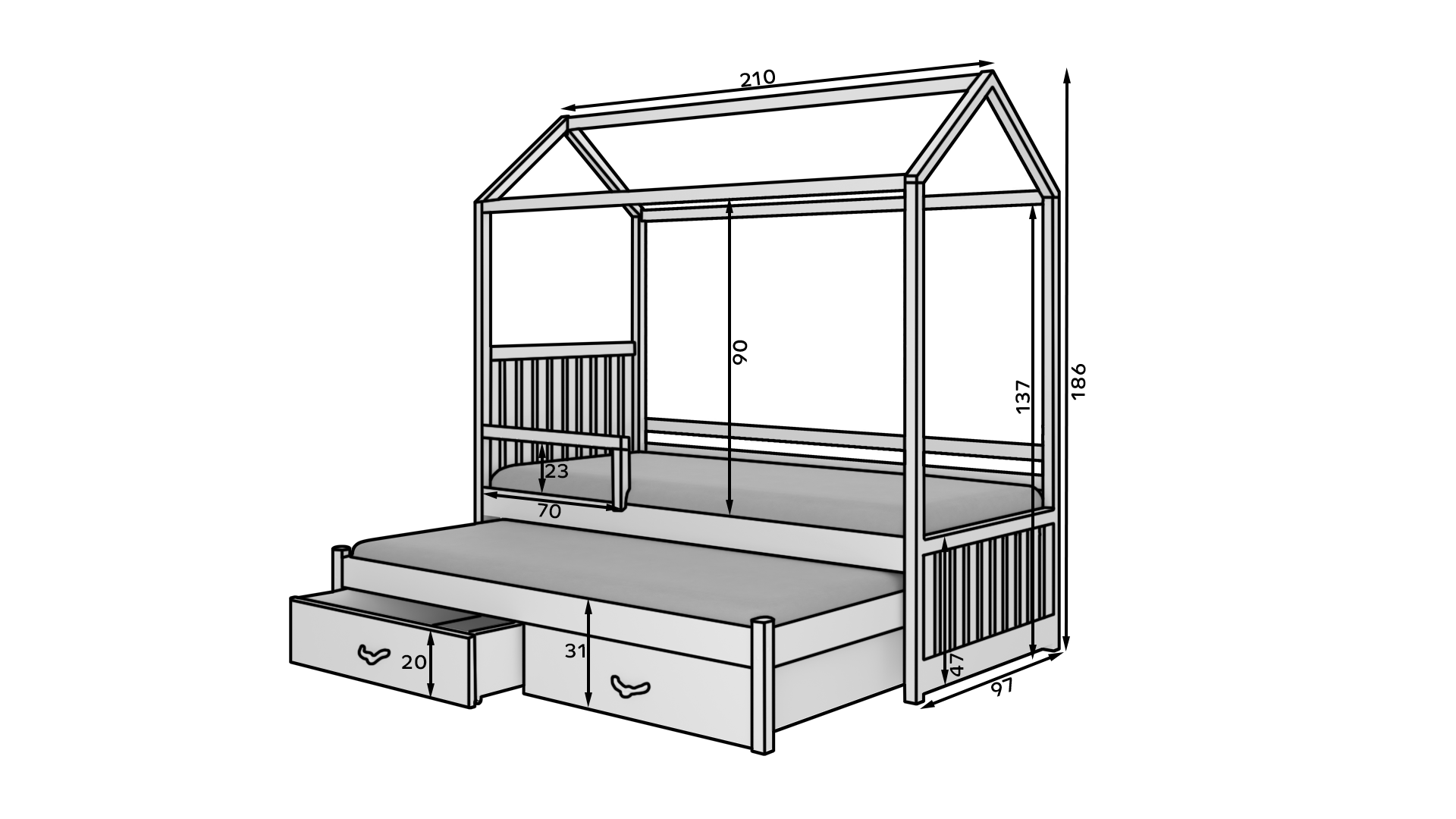 Kisház ágy korláttal JONASZEK - Image 3