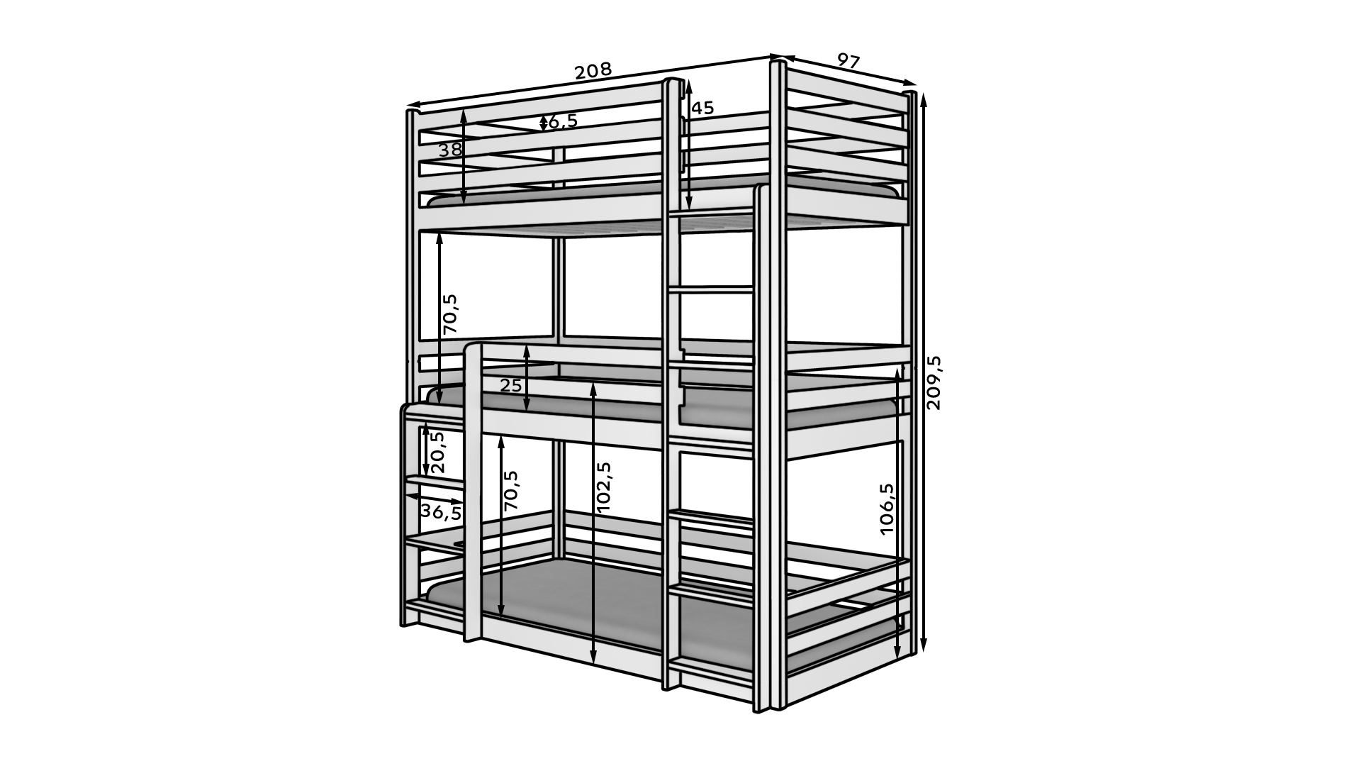 TEDRO háromszemélyes emeletes ágy - Image 3