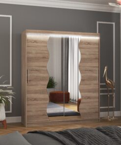 Tolóajtós szekrény tükörrel és LED világítással KANSAS 180