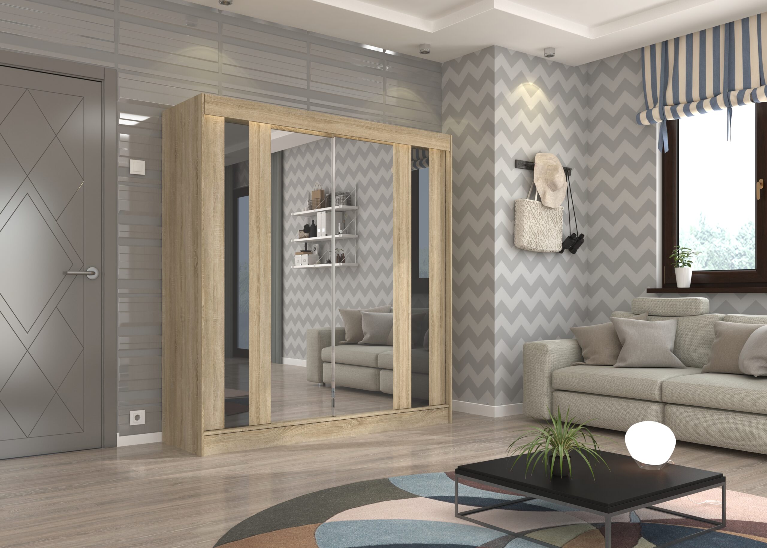 Tolóajtós szekrény tükörrel és lacobellel KEITA