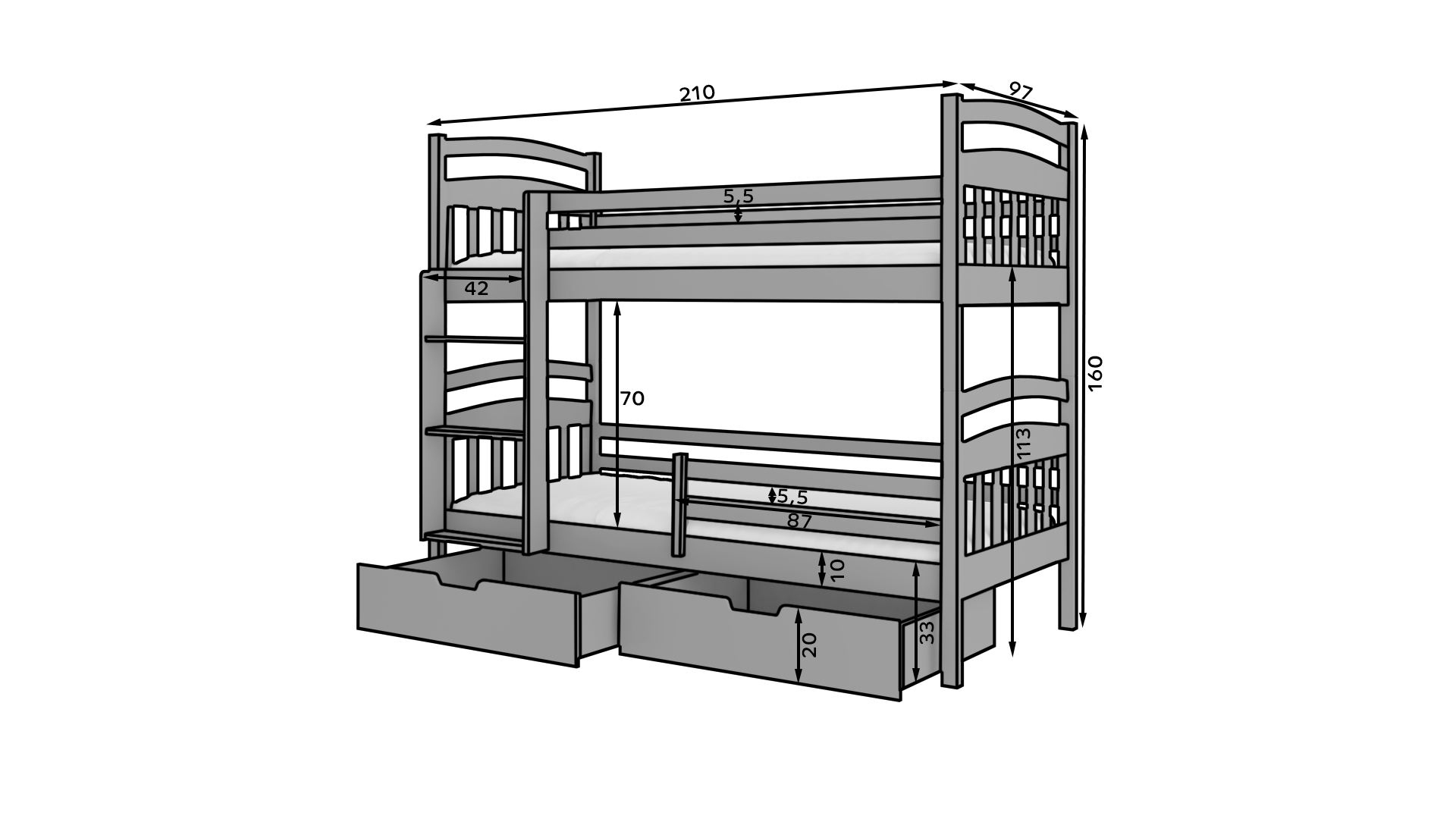 Kétszemélyes emeletes ágy ADA - Image 3