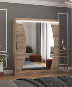 Tolóajtós szekrény tükörrel és LED világítással DOLORES 180